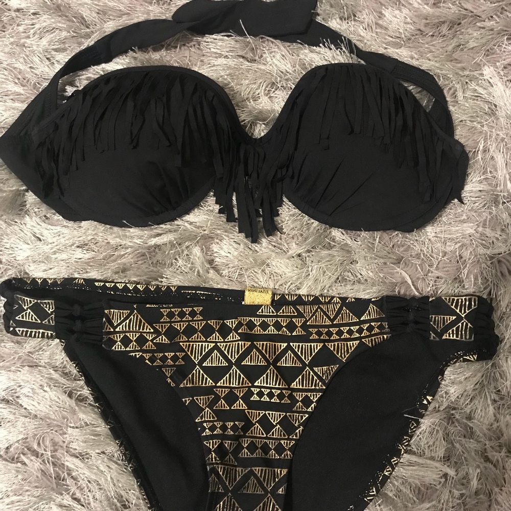 Black and Gold Fringe Swimsuit